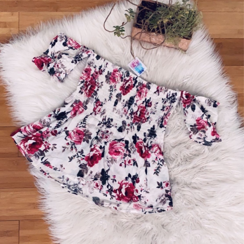 White Floral Off the Shoulder Blouse